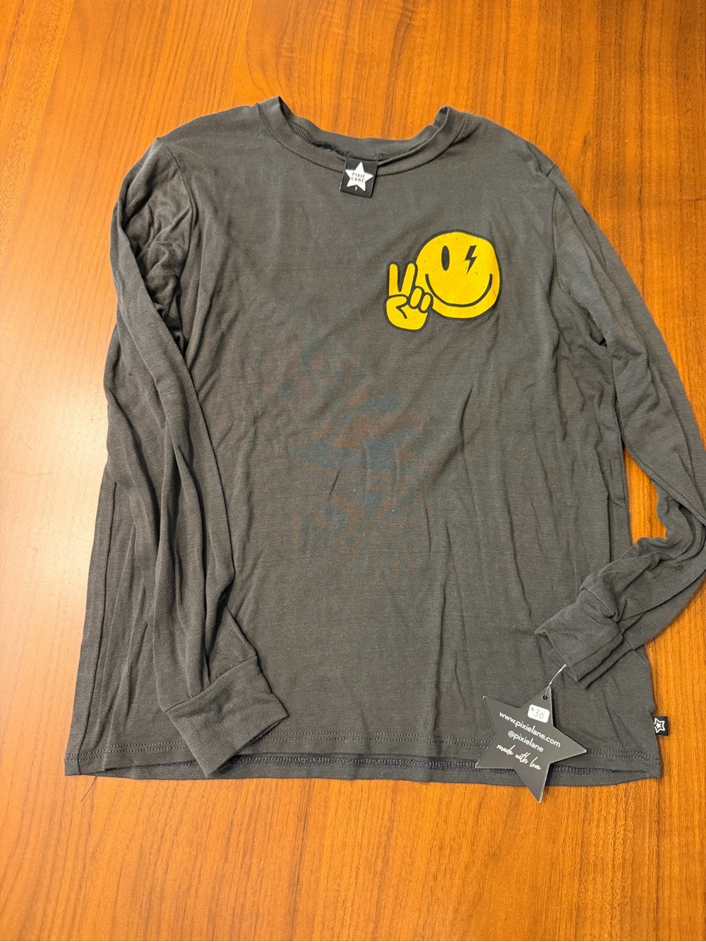 Kids' Long-Sleeve Gray Tee with Yellow Smiley Graphic